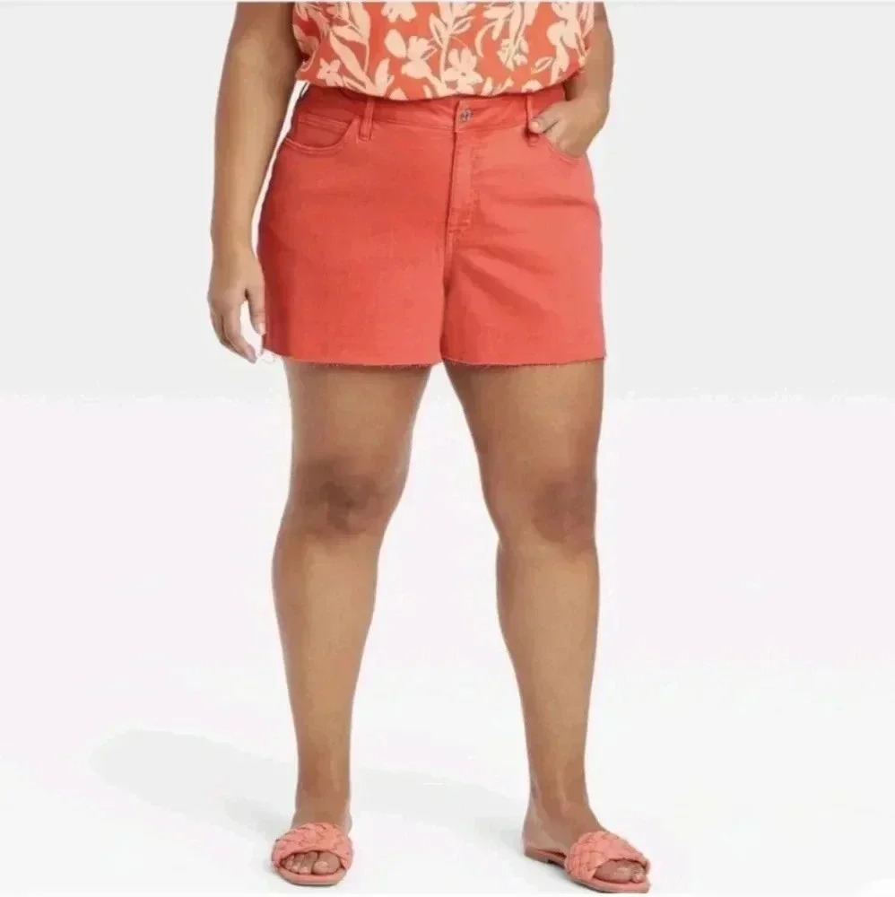 Ava & Viv Shorts Women's Plus Size 24W 26W High Rise Tigerlily Wash Orange Denim